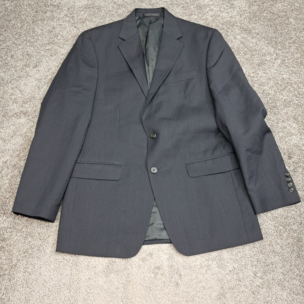 Chaps Mens 38R Navy Blue Pinstripe Wool Blend Two Button Blazer Jacket